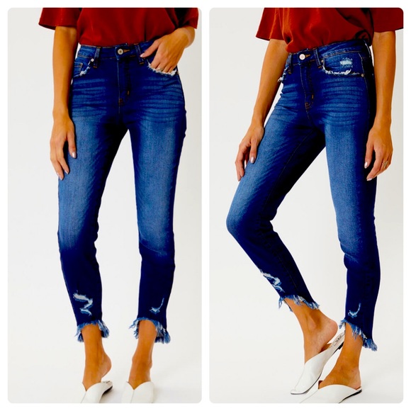 Salt Tree Kan Can Women's High Rise Skinny Jeans - KC7267 Black Size 27 | Hem Detail Ankle Jeans